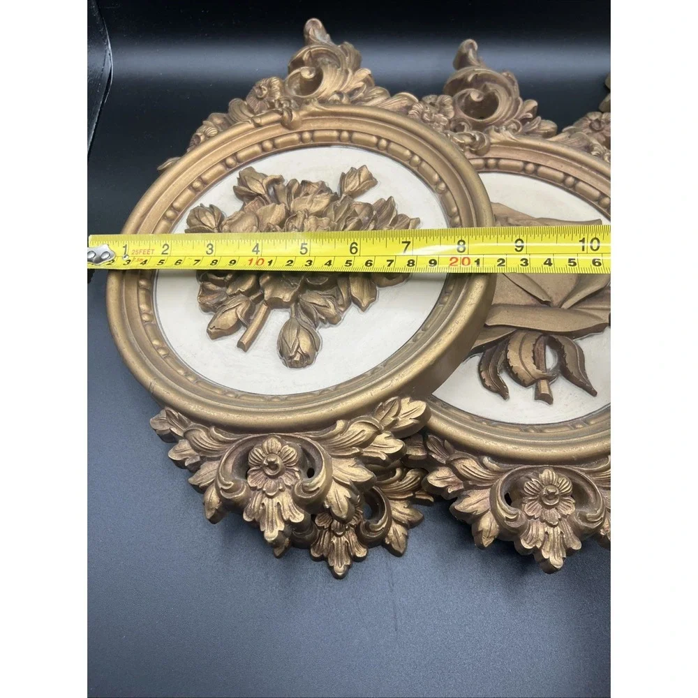 Set‎ Of 4 VTG 70's Dart Syroco Gold Plastic Floral Design Old Hollywood Wall Art